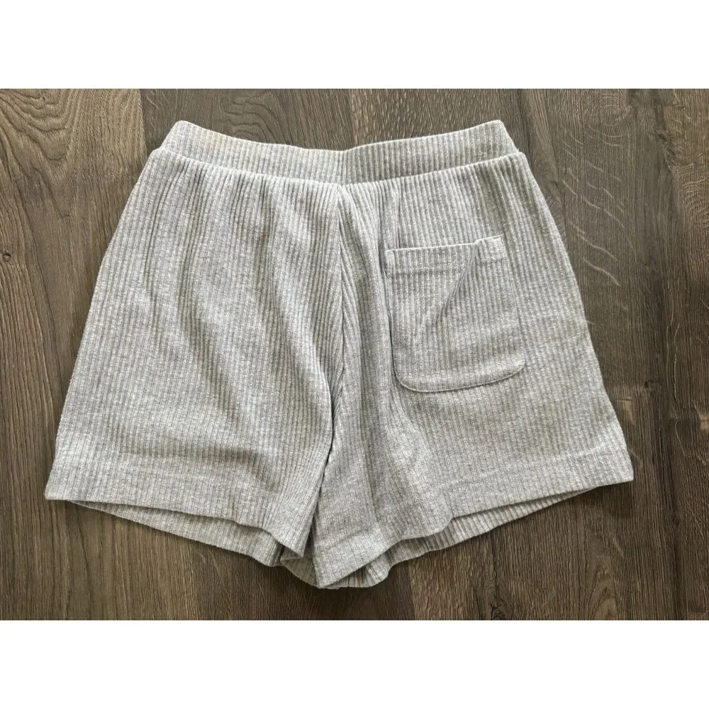 Alo Yoga Muse Ribbed High Waist Athletic Lounge Shorts Heather Gray XS